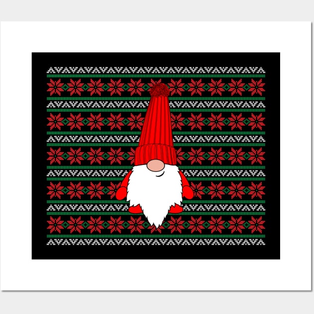 Krimbles Cheeky Festive Gonk Holiday Gnome Poinsettia Ugly Christmas Sweater Wall Art by Krimbles